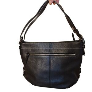 Coach Bag Tote Adjustable Black Milled Leather F15084 Silver Hardware Hobo Purse
